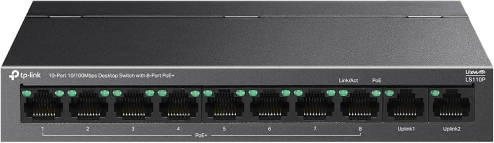 TP-Link LS110P 10-Port 10/100Mbps Desktop Switch with 8-Port PoE+