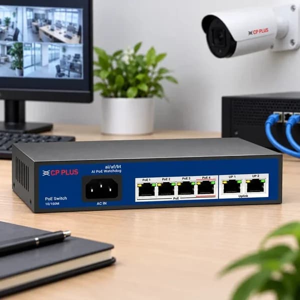 CP PLUS CP-ANW-HP4H2-N65 4-Port Unmanaged PoE Switch with 2 Uplinks